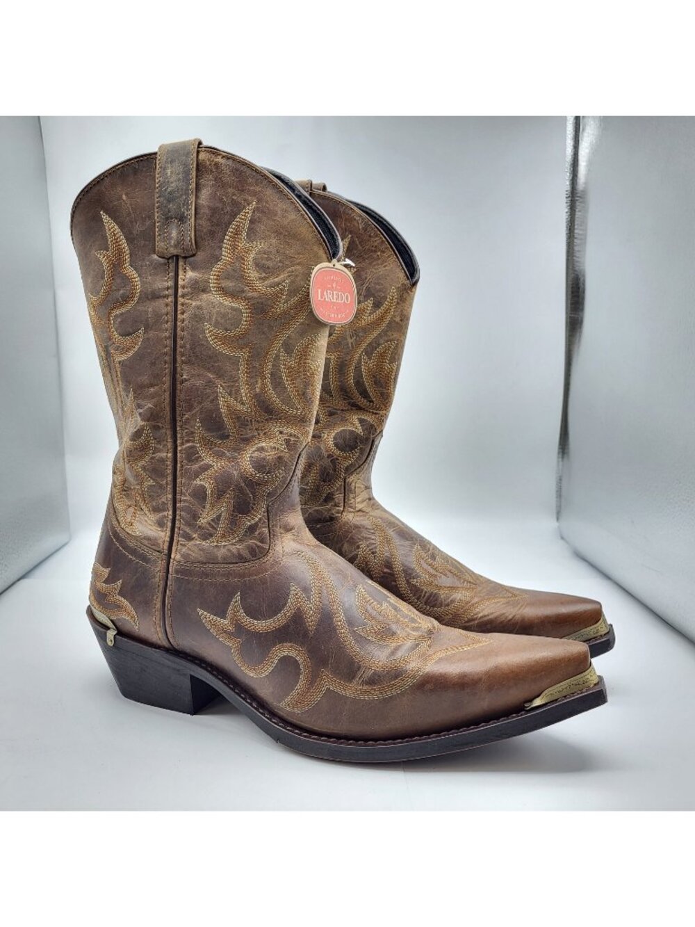 Laredo Men's 12 D Jameson Embroidered Snip Toe Western Boots Mid Calf Rodeo